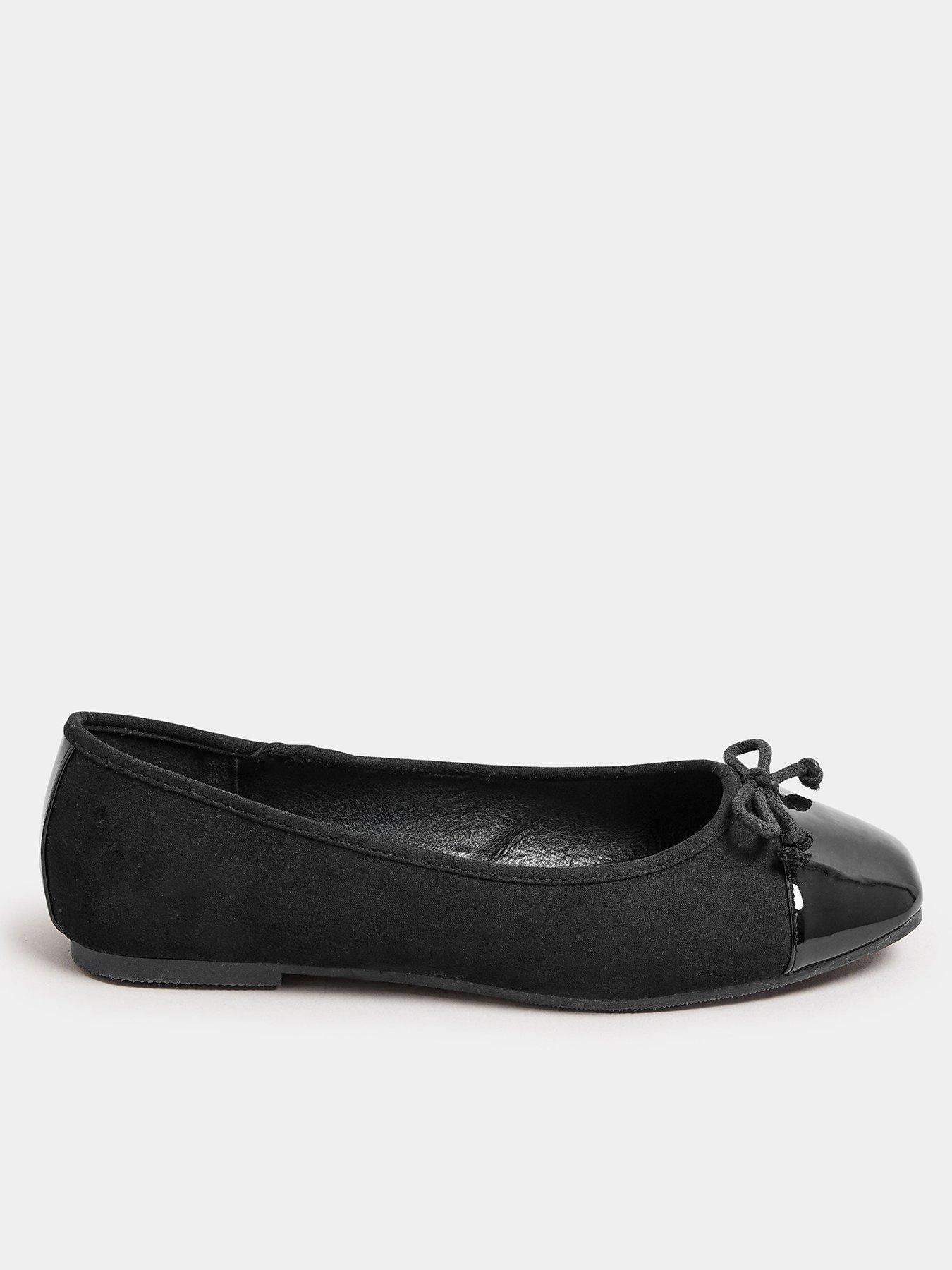 Image 1 of 4 of Yours Extra Wide Fit Chiselled Toe Cap Ballet Black