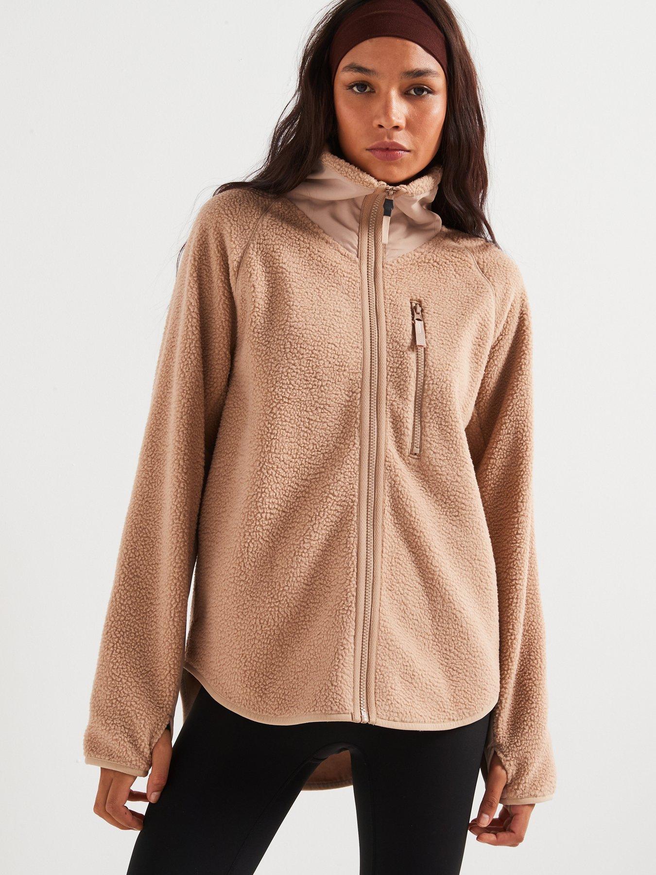 Image 5 of 6 of V by Very Zip Through Collar Contrast Sleeve Sherpa Fleece - Brown
