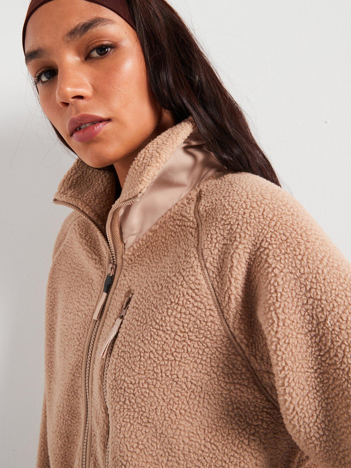 Image 6 of 6 of V by Very Zip Through Collar Contrast Sleeve Sherpa Fleece - Brown