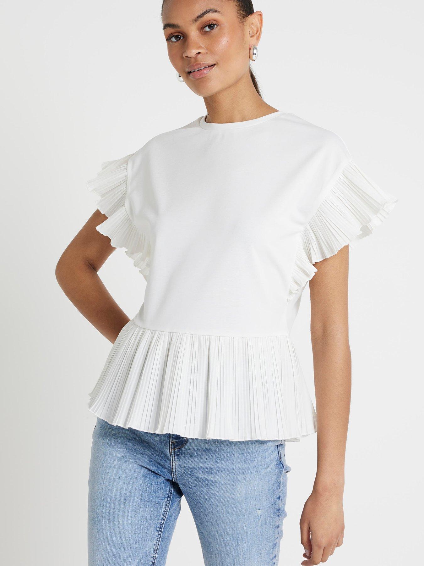 river island pleated hem t-shirt - cream, cream, size 12, women