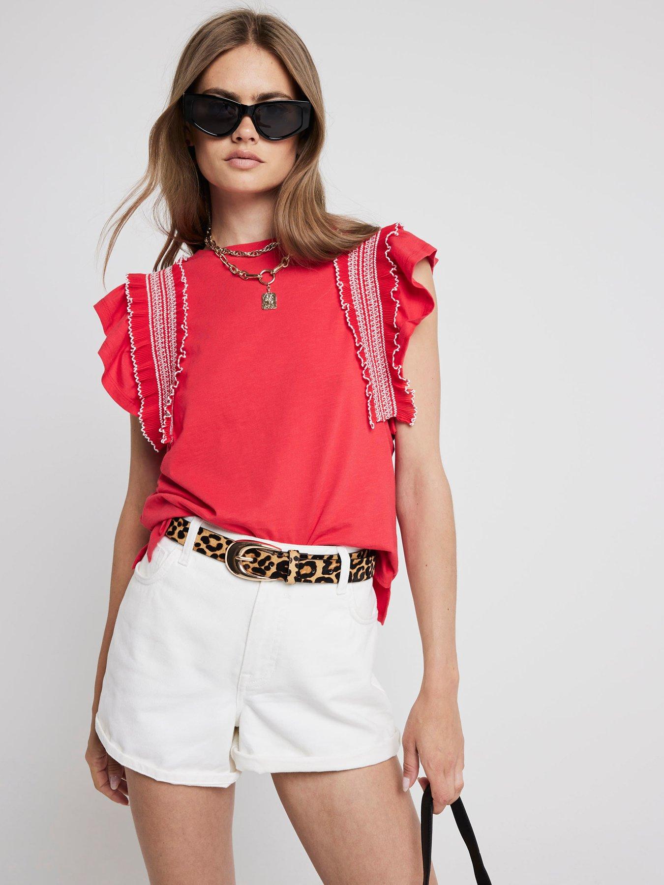 undefined Frill Detail T-Shirt - Red
