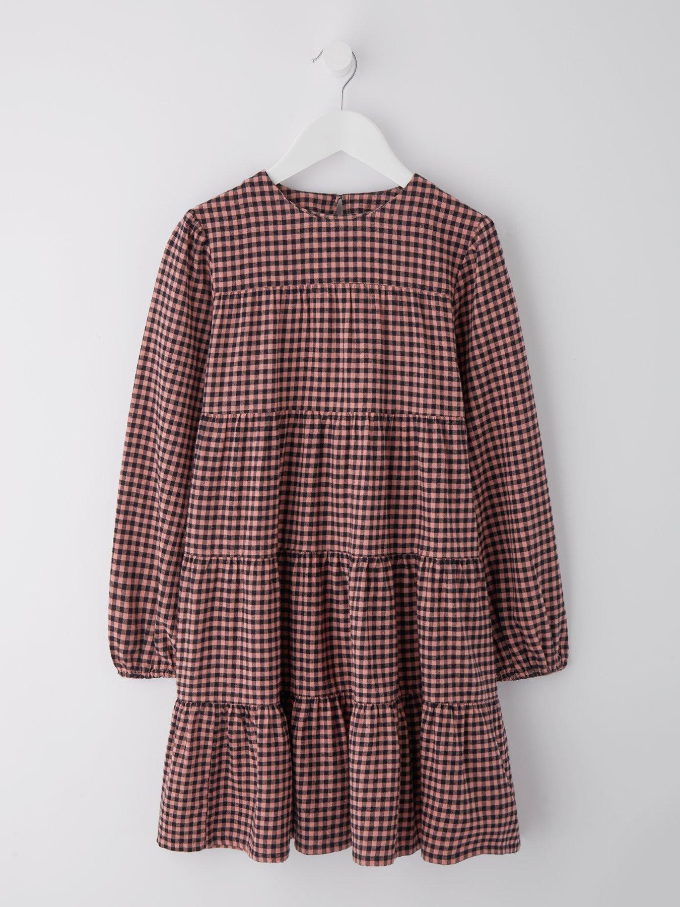 undefined Girls Tiered Check Dress - Pink