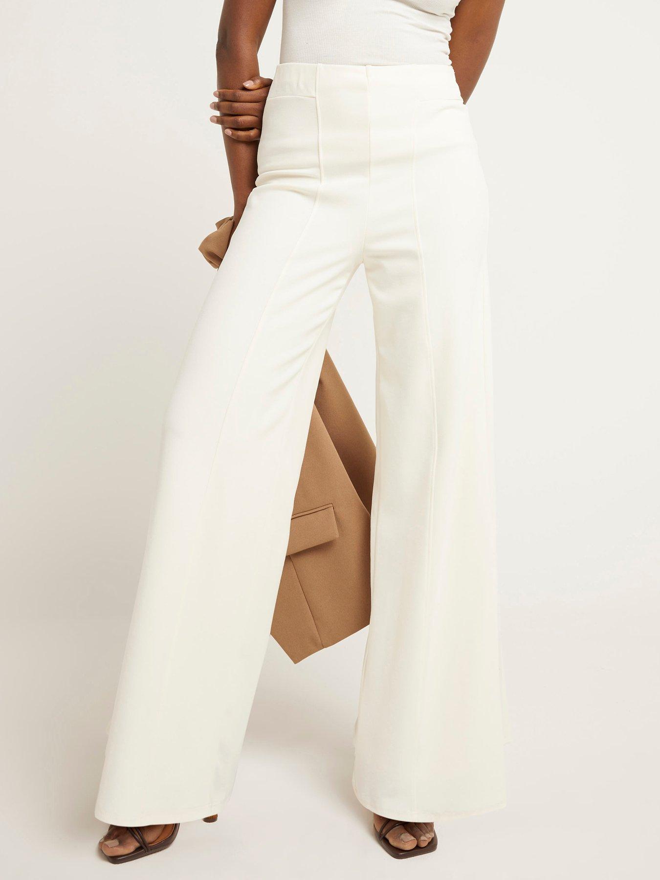 River Island Wide Leg Smart Trousers - White, Cream, Size 18, Women