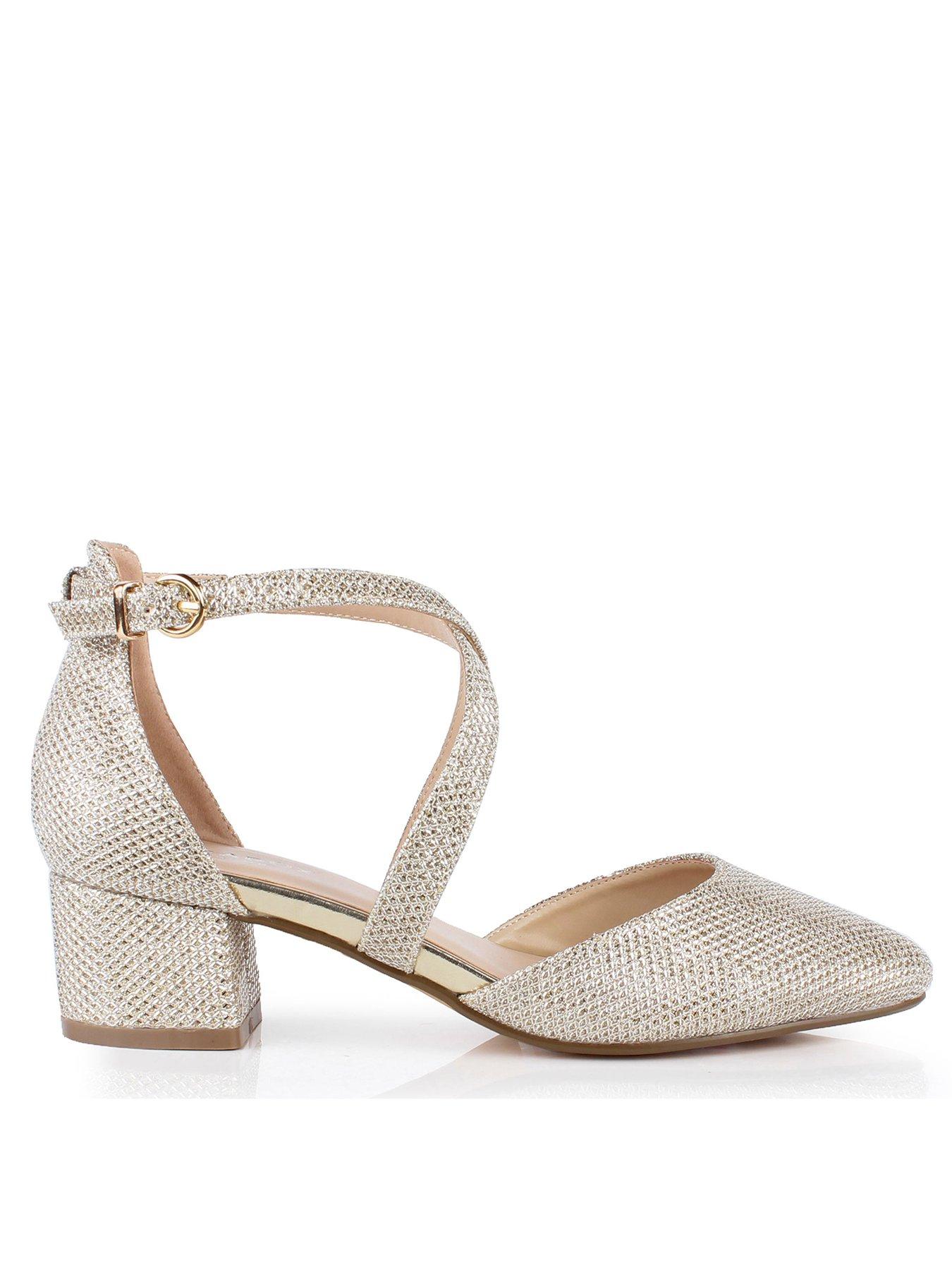 Paradox London Francis Glitter Wide Fit Shoe Heel - Gold | Very.co.uk