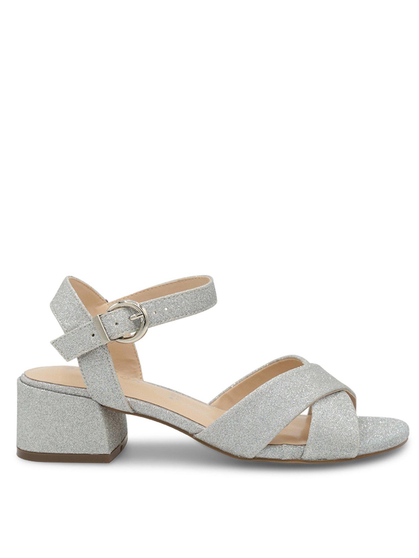 Paradox London Neala Wide Fit Glitter Heeled Sandal - Silver