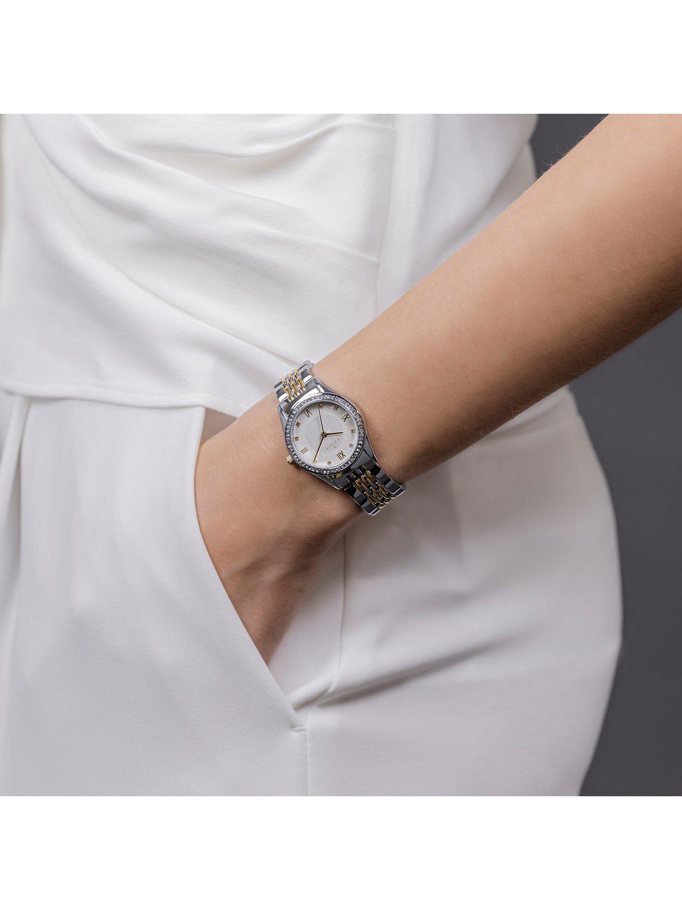 Image 3 of 5 of Spirit Ladies Polished Pale Gold &amp; Silver Stone Bezel Bracelet Watch