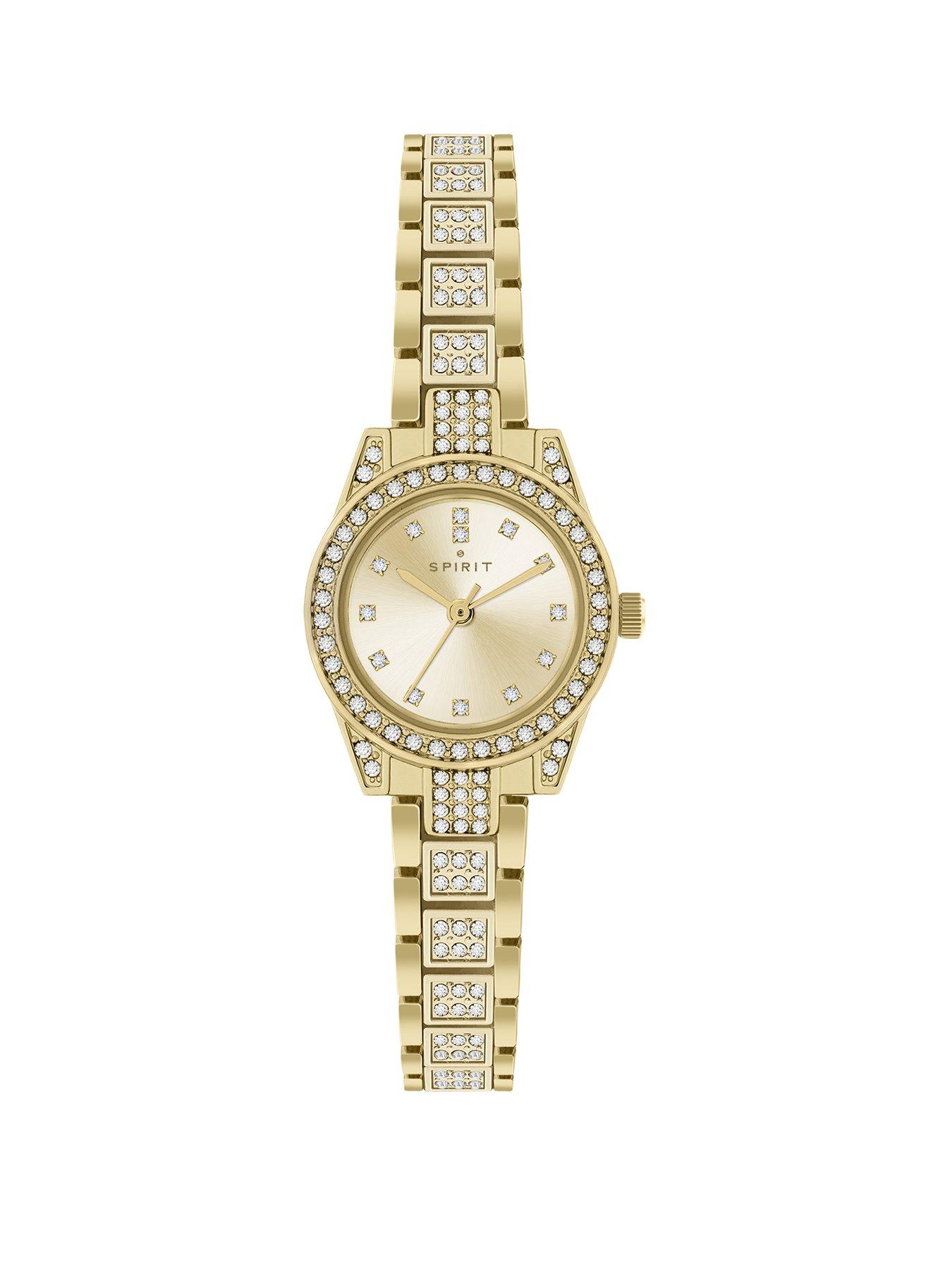 Product photograph of Spirit Ladies Polished Pale Gold Crystal Bracelet Watch from very.co.uk