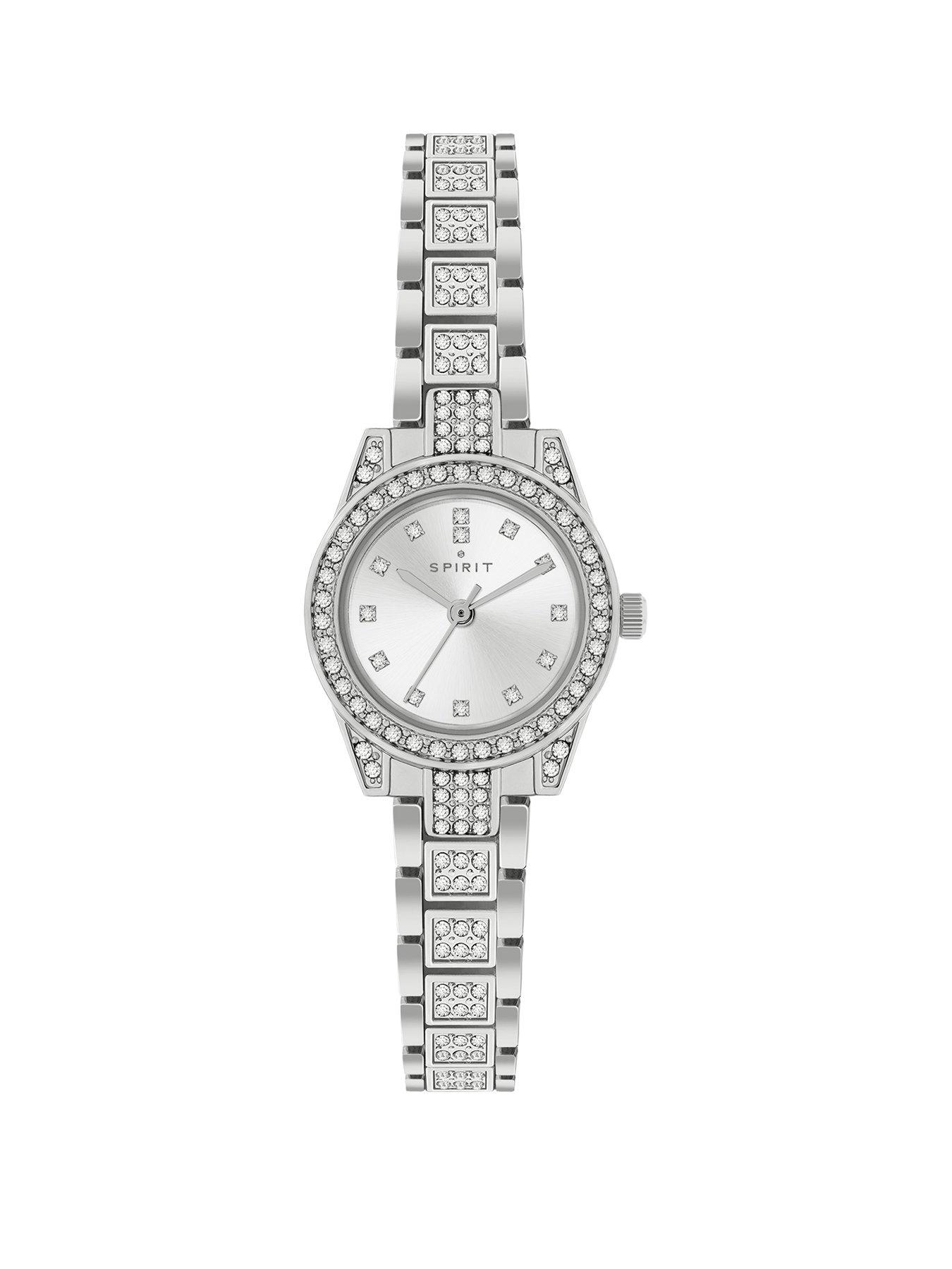 Product photograph of Spirit Ladies Polished Pale Silver Crystal Bracelet Watch from very.co.uk