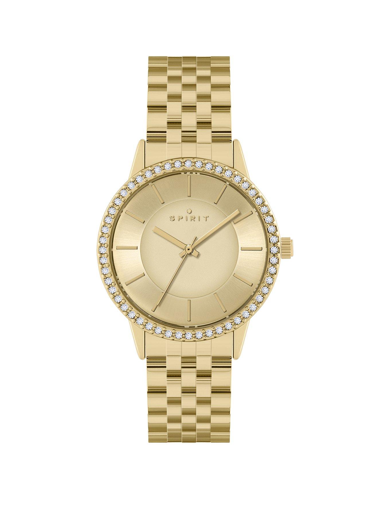 Product photograph of Spirit Ladies Polished Pale Gold Stone Set Bezel Bracelet Watch from very.co.uk
