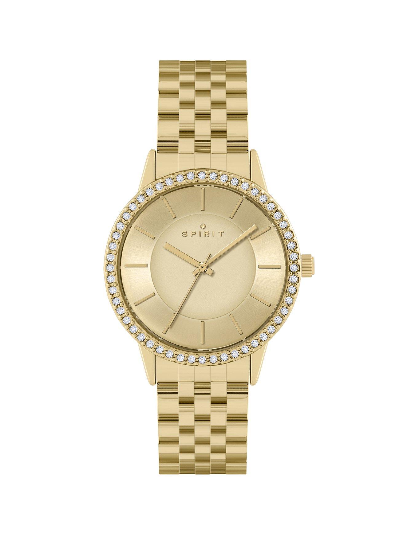 Spirit Ladies Polished Pale Gold Stone Set Bezel Bracelet Watch