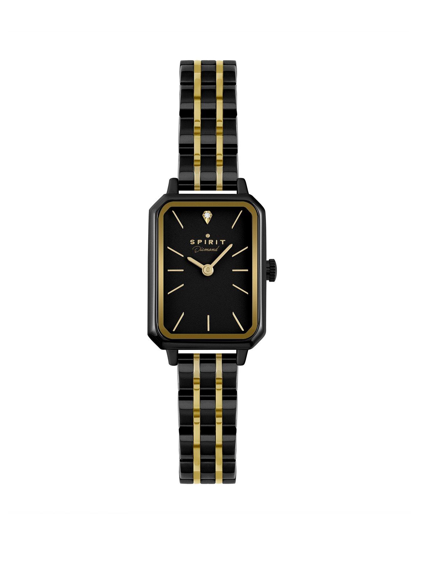 Product photograph of Spirit Ladies Polished Black Rectangle Bracelet Watch from very.co.uk