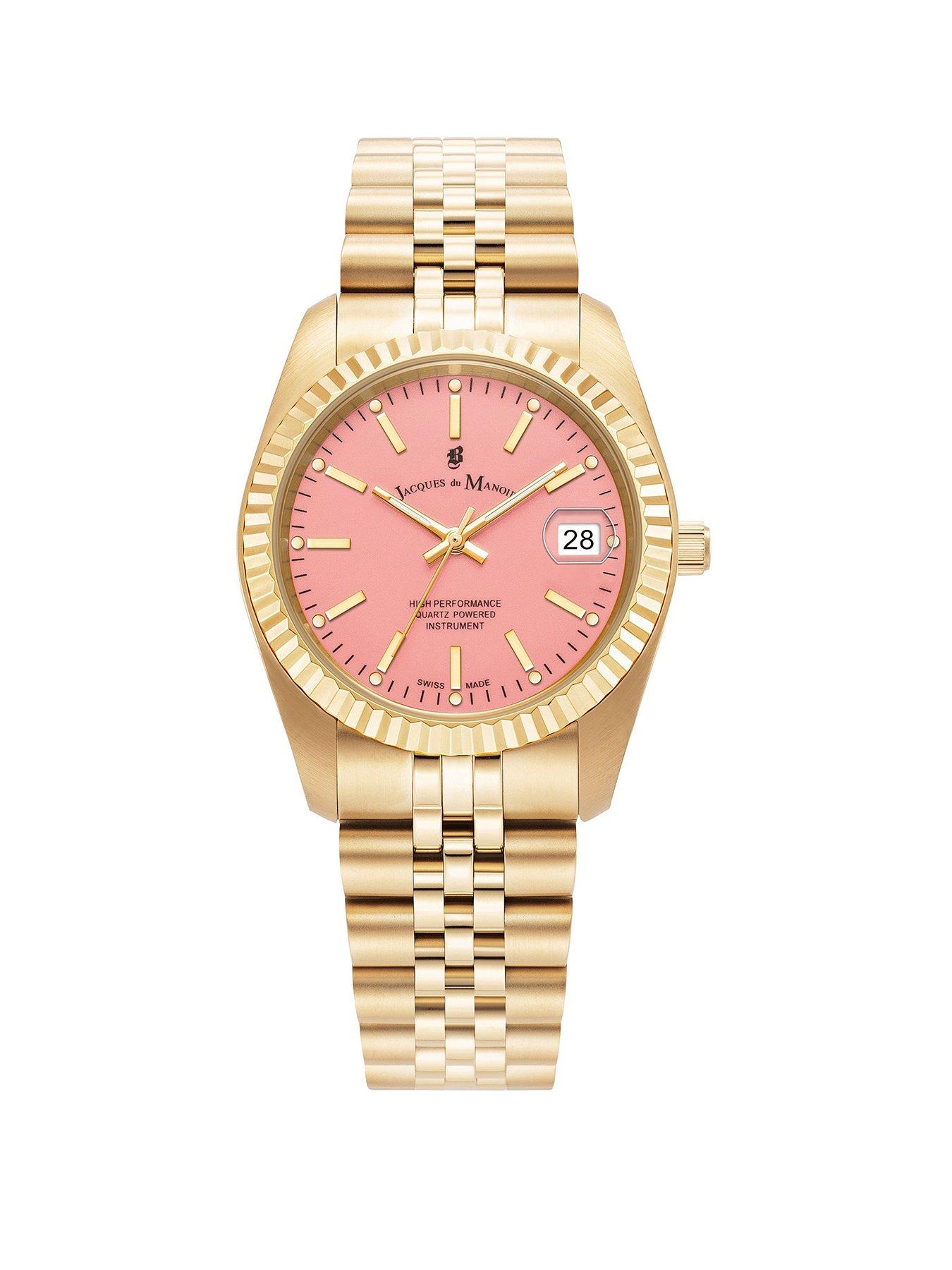 Product photograph of Jacques Du Manoir Swiss Made - Ladies Inspiration - Gold Plated - Braclet Watch from very.co.uk