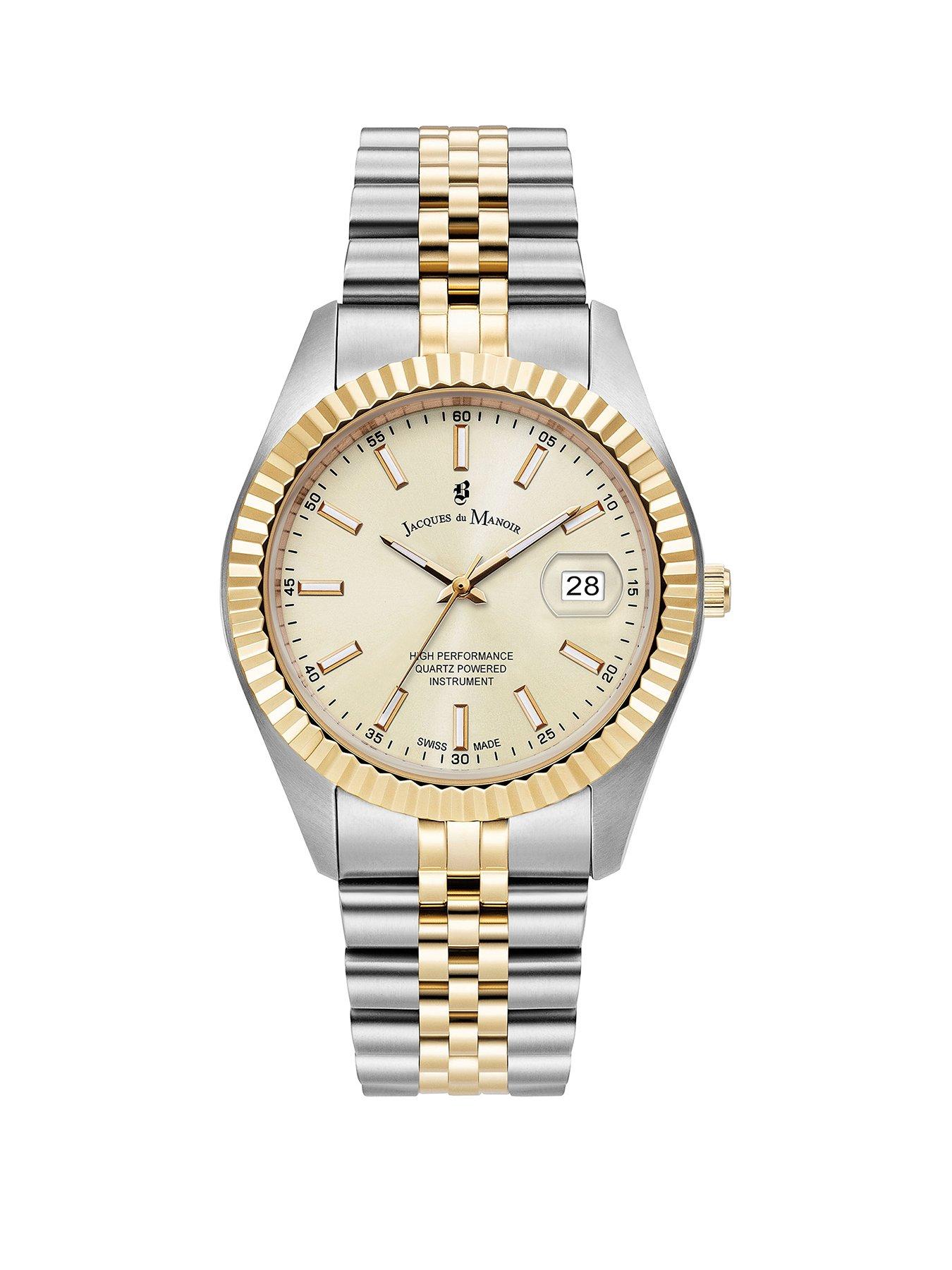 Product photograph of Jacques Du Manoir Swiss-made Unisex Inspiration Business Silver Amp Gold Plated Bracelet Watch from very.co.uk