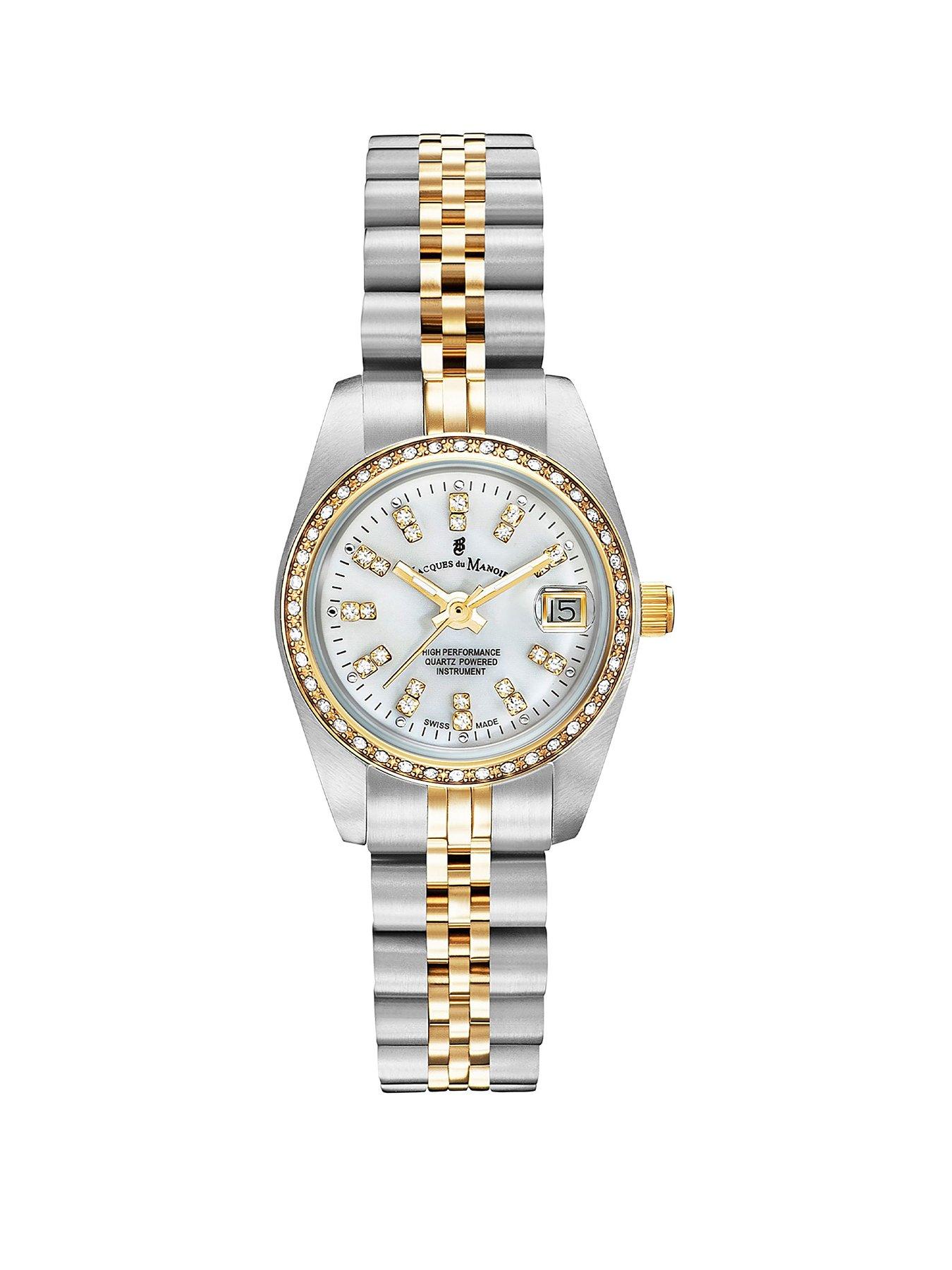 Product photograph of Jacques Du Manoir Swiss-made Ladies Inspiration Silver Amp Gold Plated Bracelet Watch from very.co.uk