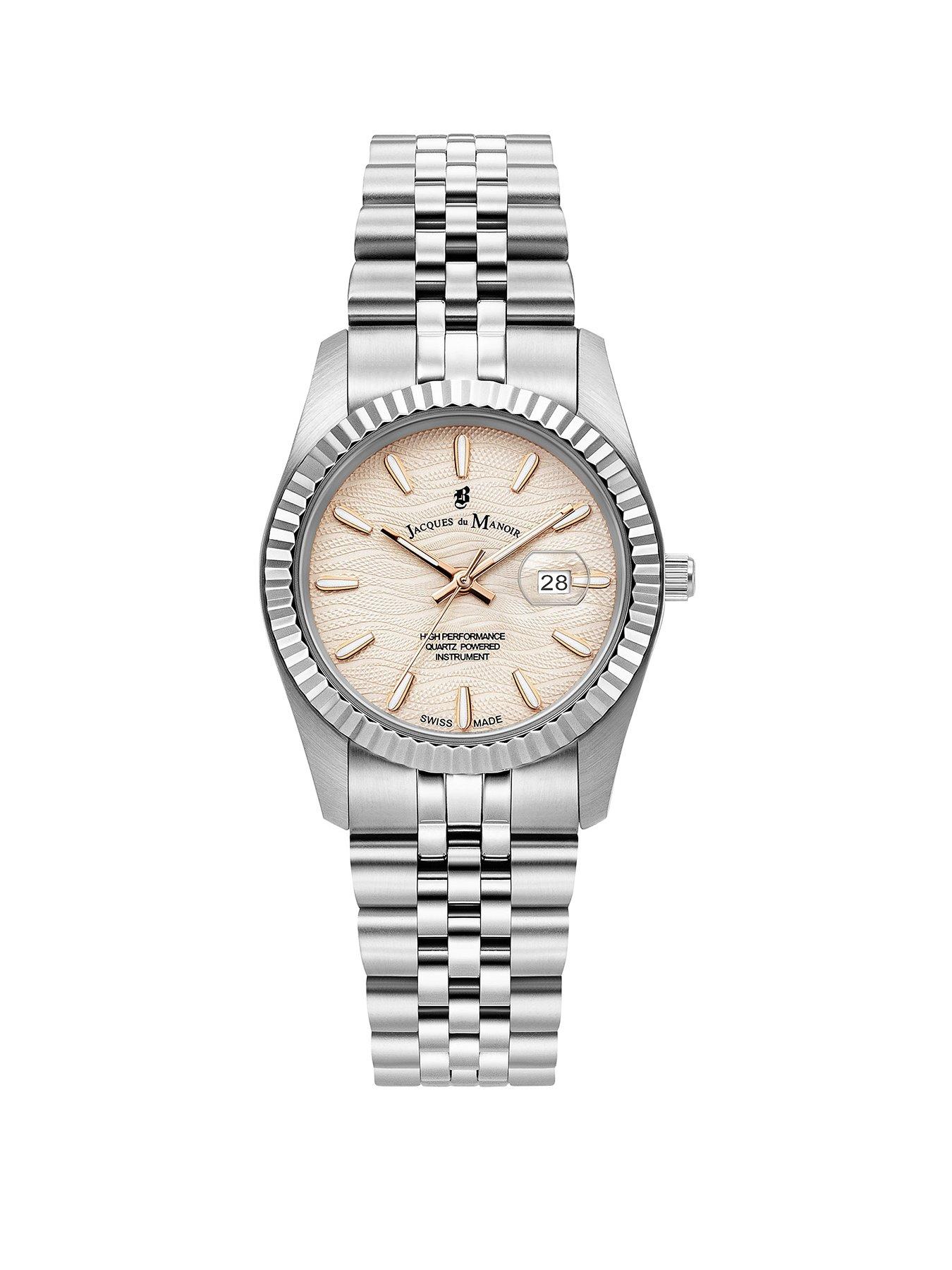 Product photograph of Jacques Du Manoir Swiss-made Ladies Inspiration Passion Silver Plated Watch from very.co.uk
