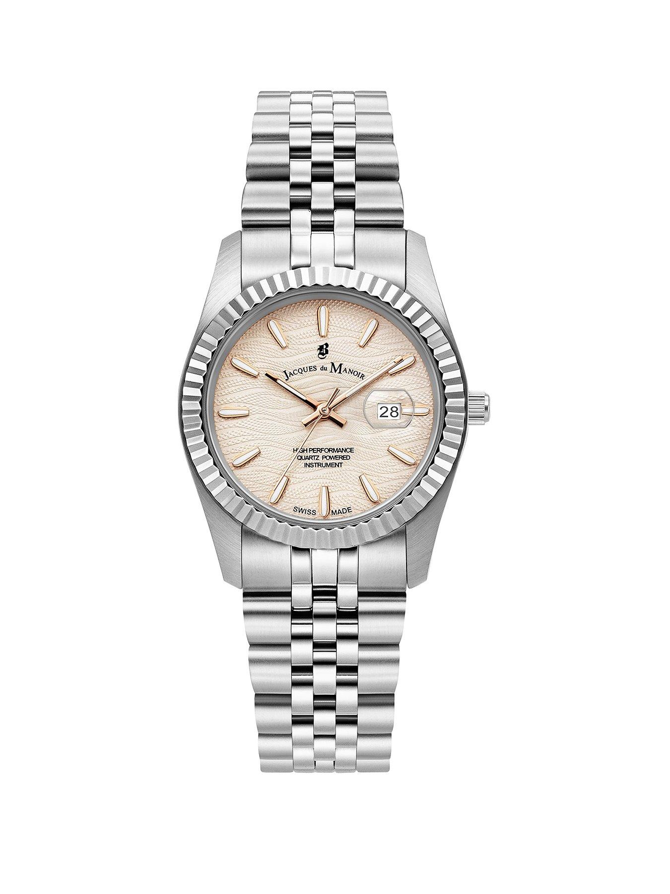 Product photograph of Jacques Du Manoir Swiss-made Ladies Inspiration Passion Silver Plated Watch from very.co.uk