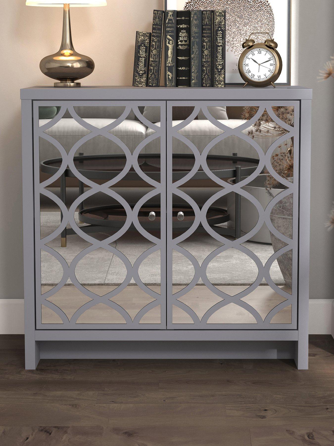 Product photograph of Gfw Arianna Mirrored 2 Door Sideboard - Grey from very.co.uk