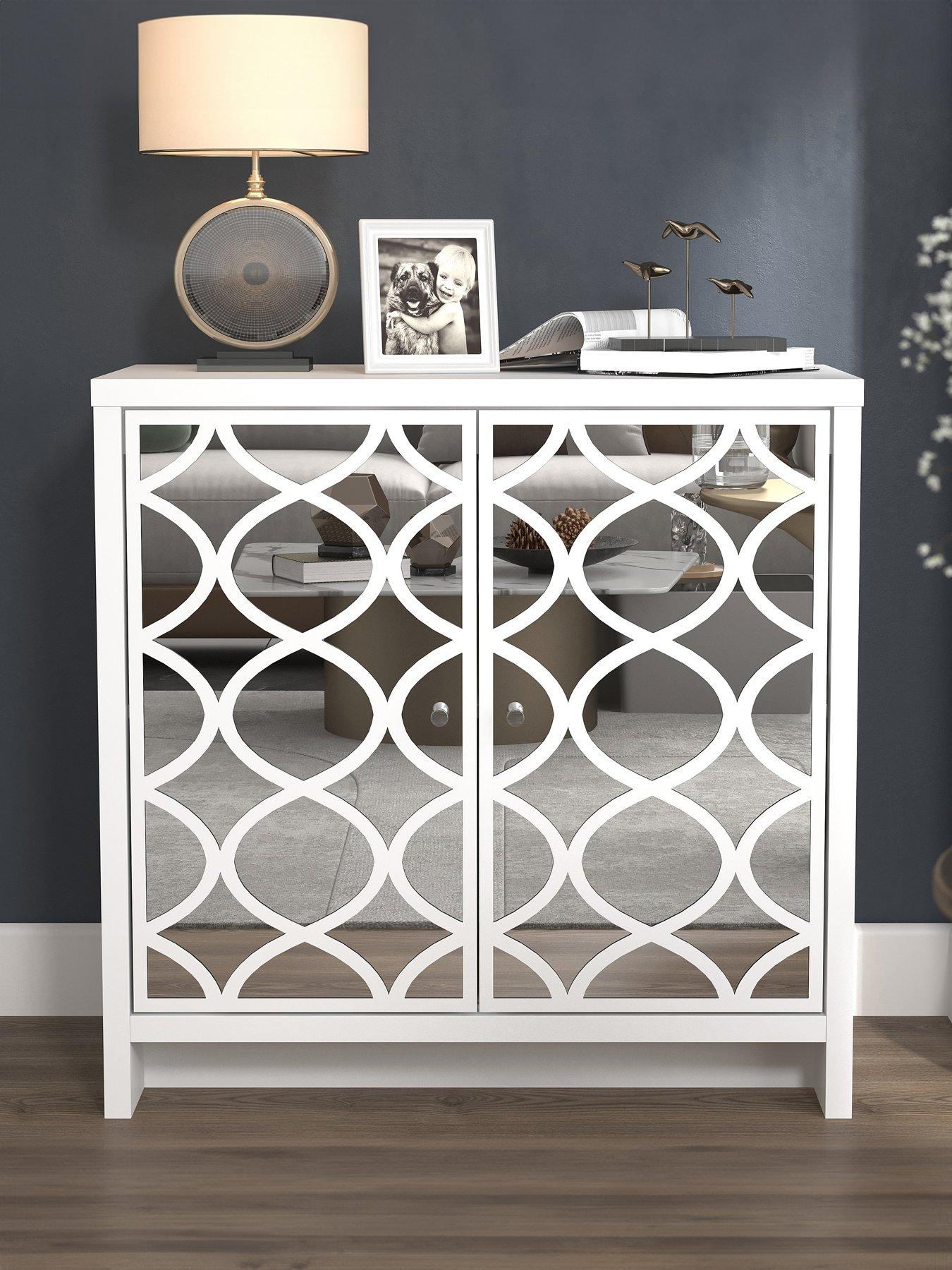 Product photograph of Gfw Arianna Mirrored 2 Door Sideboard - White from very.co.uk