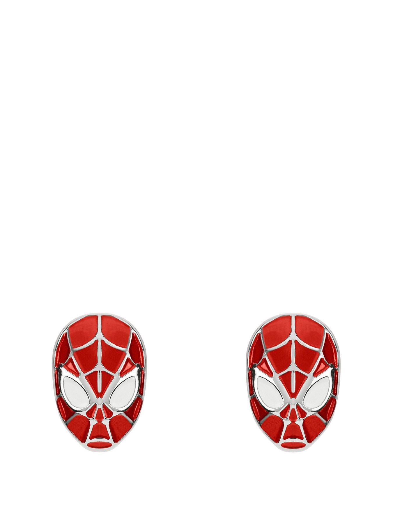 Product photograph of Disney Marvel Stainless Steel Silver White Amp Red Spiderman Earrings from very.co.uk