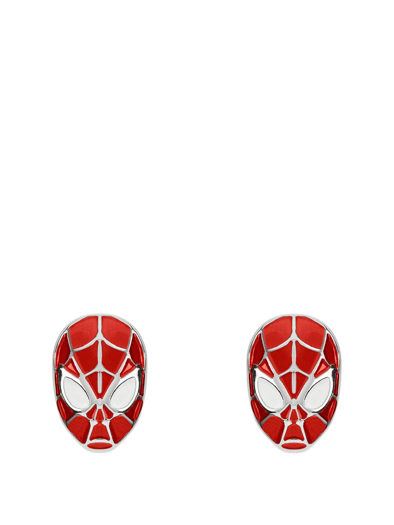undefined Marvel Stainless Steel Silver, White  &  Red Spiderman Earrings