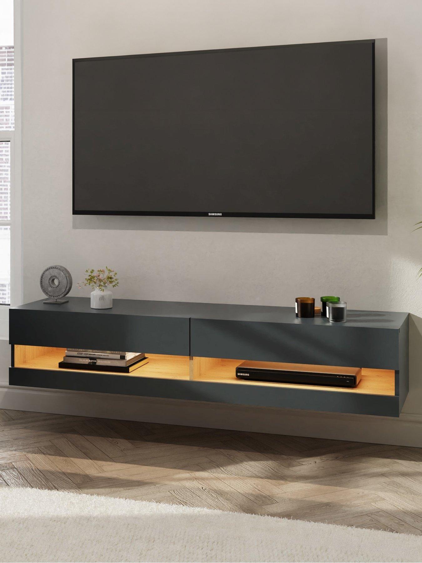 GFW Leon 150 cm Wall Mounted TV Unit with LED Lights - fits up to 65 inch TV - Anthracite