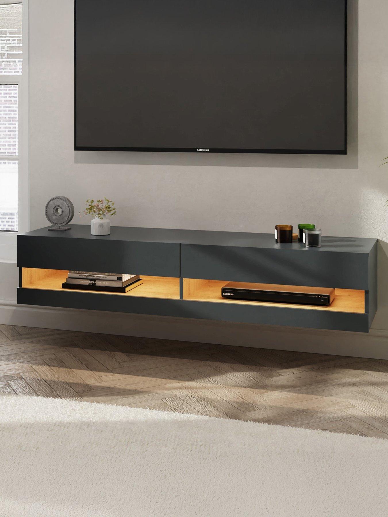 Product photograph of Gfw Leon 180 Cm Wall Mounted Tv Unit With Led Lights - Fits Up To 75 Inch Tv - Anthracite from very.co.uk