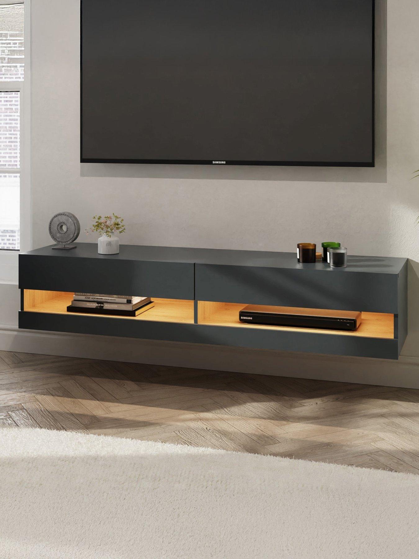 undefined Leon 180 cm Wall Mounted TV Unit with LED Lights - fits up to 75 inch TV - Anthracite
