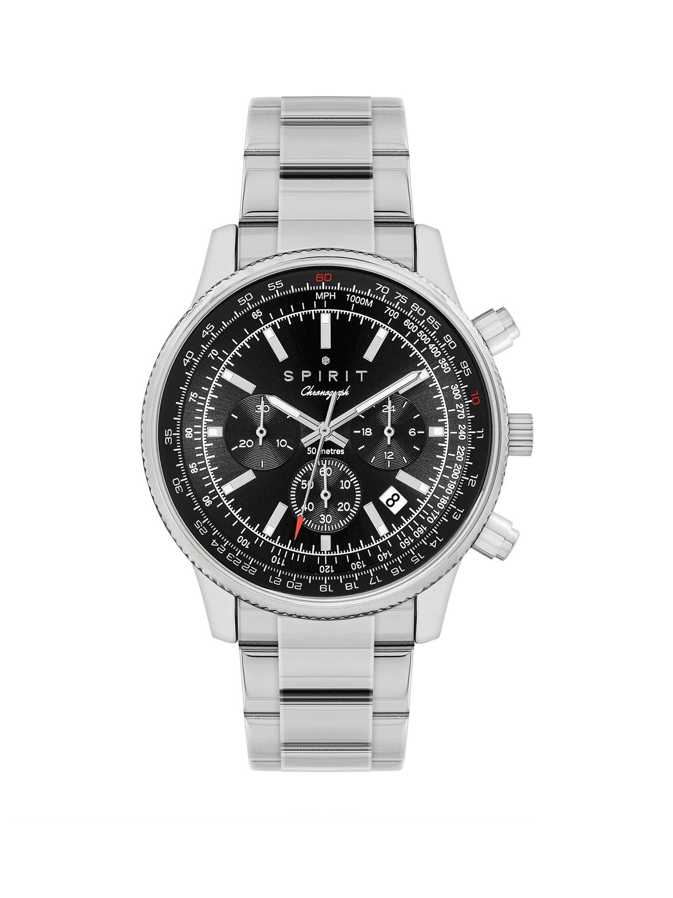 Product photograph of Spirit Gents Polished Silver Serrated Bezel Chronograph Watch from very.co.uk