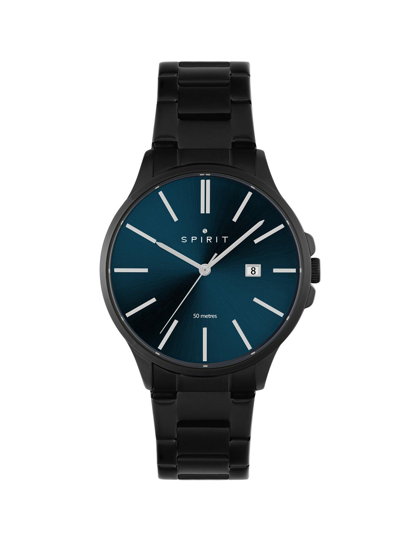 Product photograph of Spirit Gents Classic Polished Black Bracelet Watch from very.co.uk