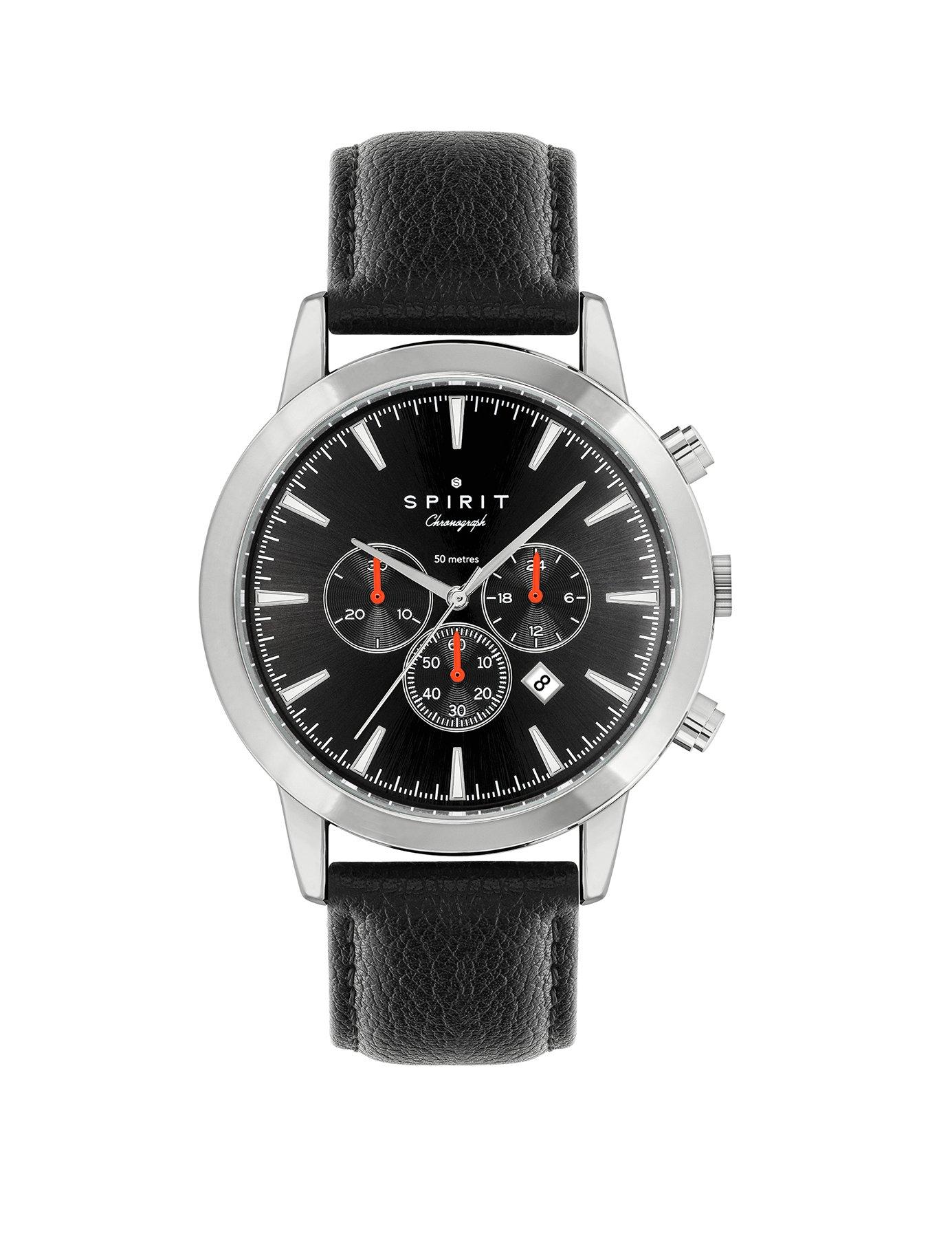 Product photograph of Spirit Gent S Black Leather Watch from very.co.uk