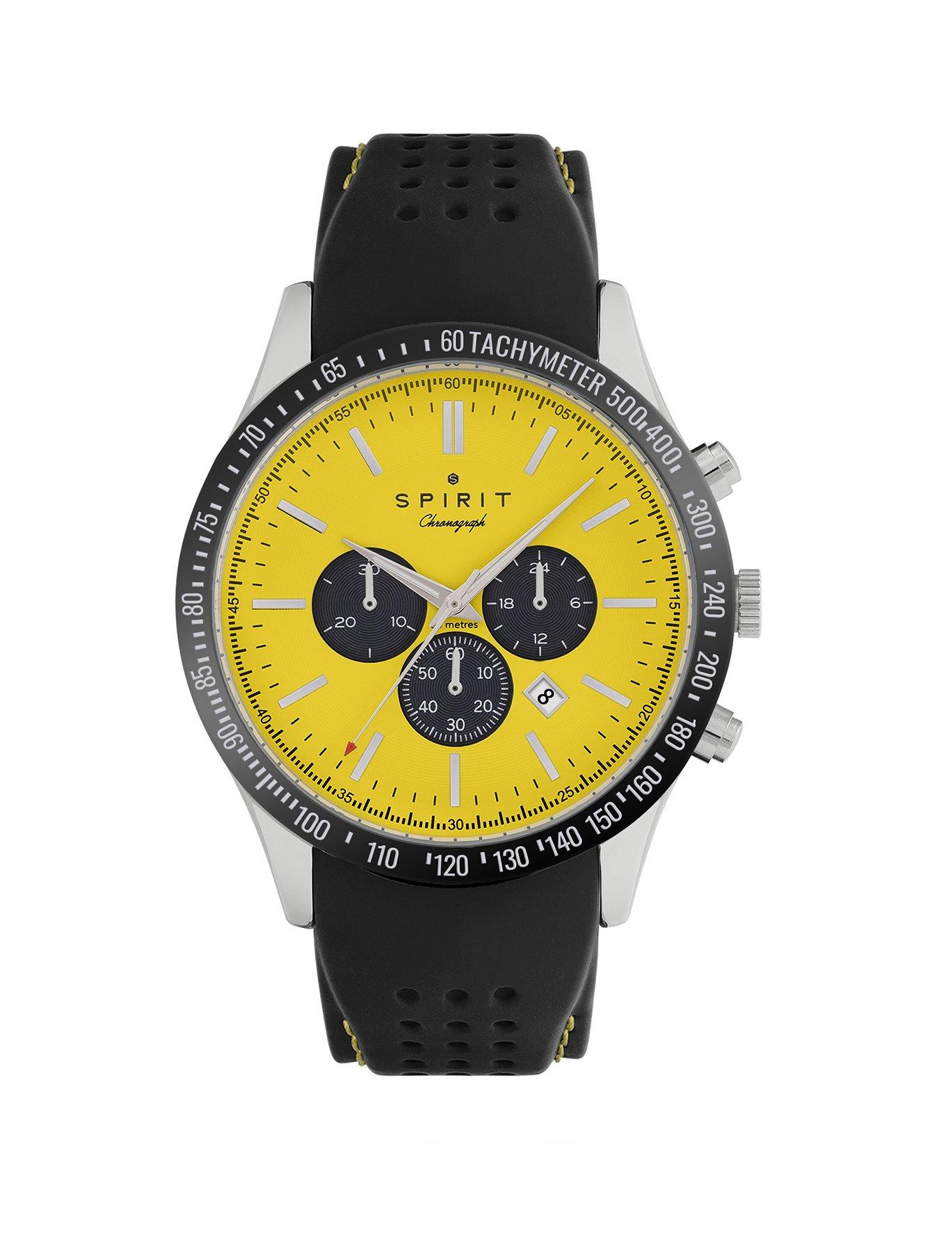 Spirit Gents Tachymeter Polished Silver Silicone Watch in Black