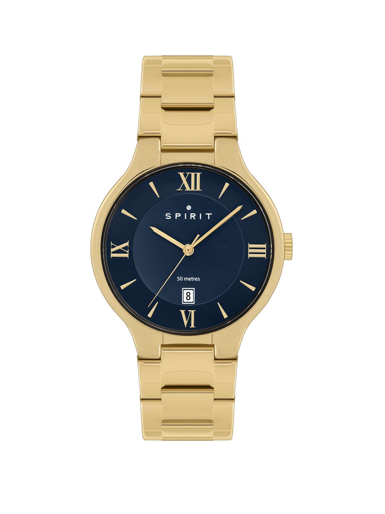 Product photograph of Spirit Gents Classic Polished Gold Plated Bracelet Watch from very.co.uk