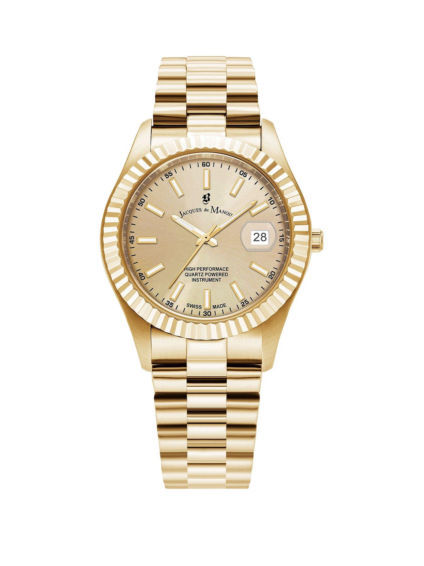 Product photograph of Jacques Du Manoir Swiss-made Gents Inspiration Gold Plated Bracelet Watch from very.co.uk