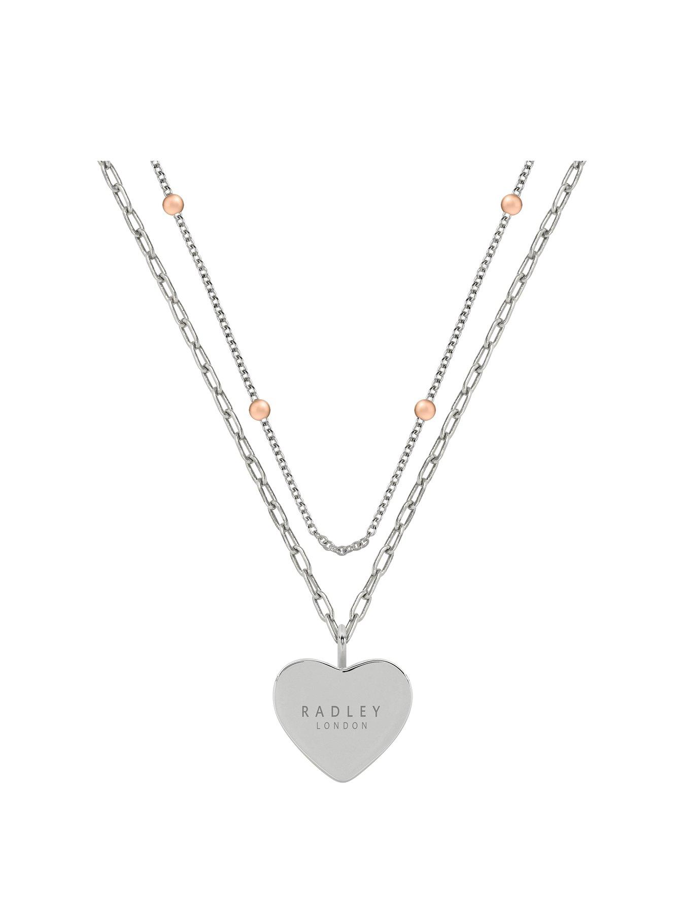 Product photograph of Radley Love Letters Ladies 18ct Rose Gold Amp Silver Plated Double Layer Bobble Chain Etched Heart Necklace Ryj2331s from very.co.uk