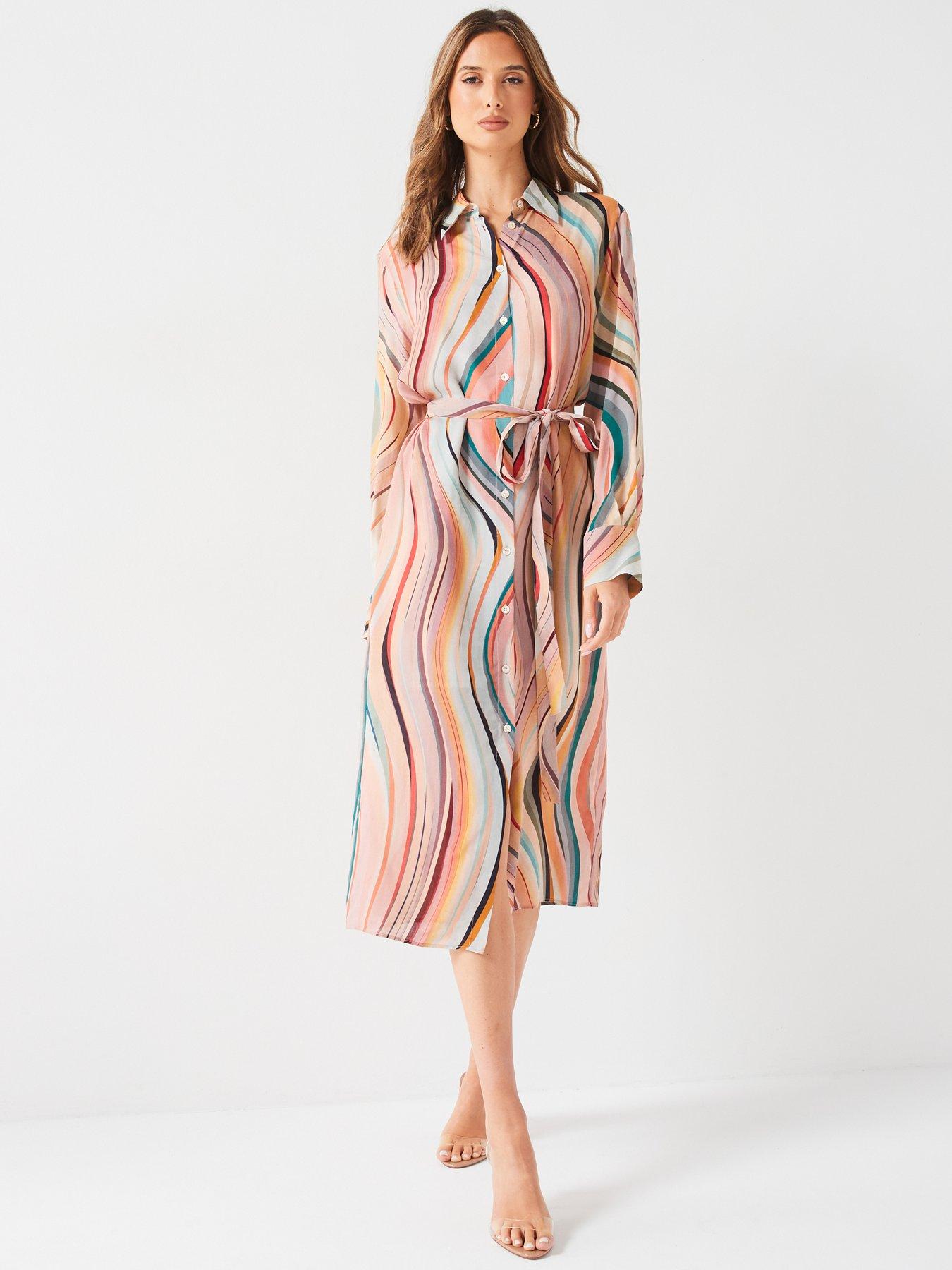 PS PAUL SMITH Swirl Long Sleeve Midi Shirt Dress - Multi, Multi, Size 44, Women