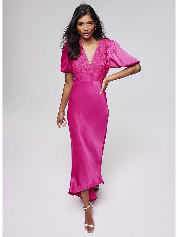 Mint Velvet Pink Lace Puff Sleeve Maxi Dress | Very.co.uk