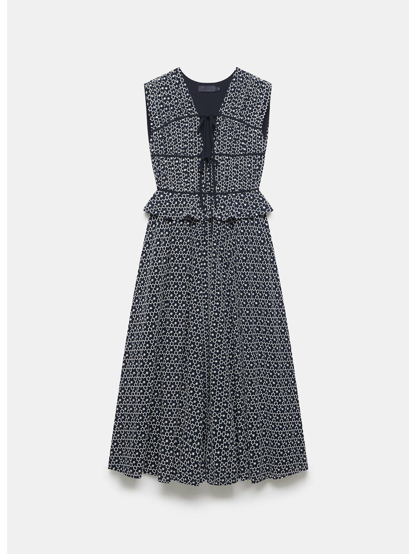 Mint Velvet Broderie Tie Front Midi Dress - Navy | Very.co.uk