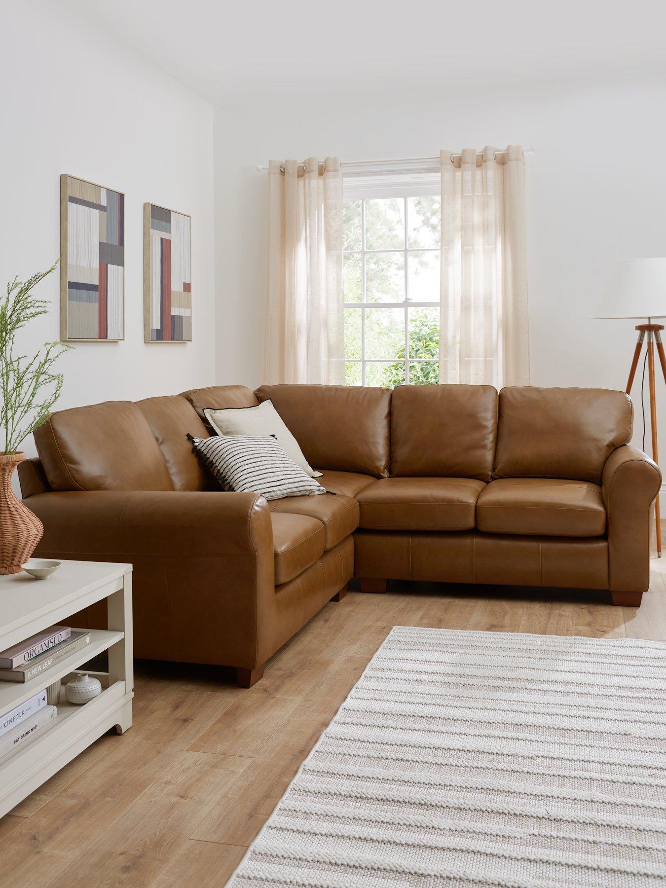 Product photograph of Very Home Bailey Leather Corner Group Sofa - Tan - Fsc Certified from very.co.uk