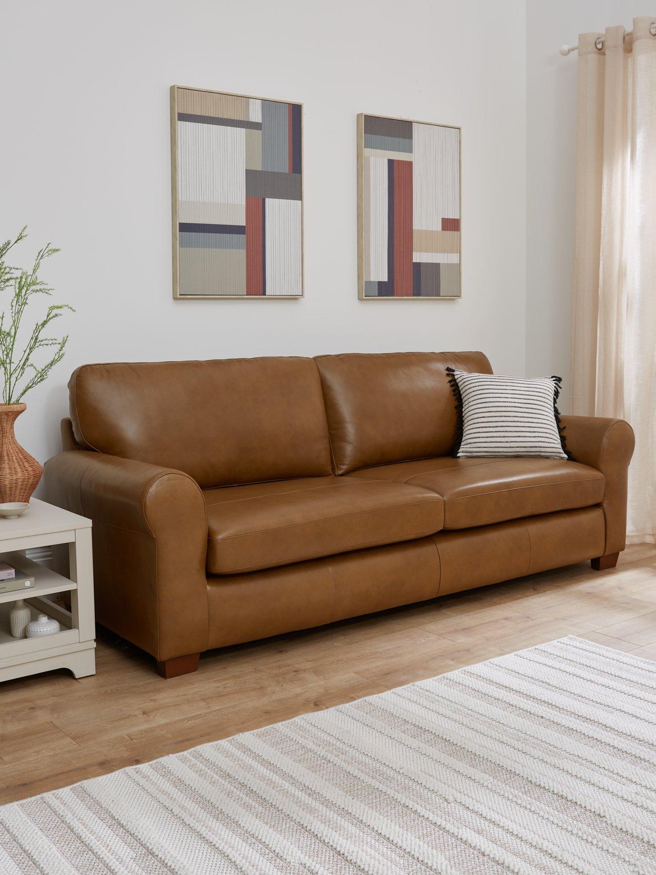 Product photograph of Very Home Bailey 4 Seater Leather Sofa - Tan - Fsc Certified from very.co.uk