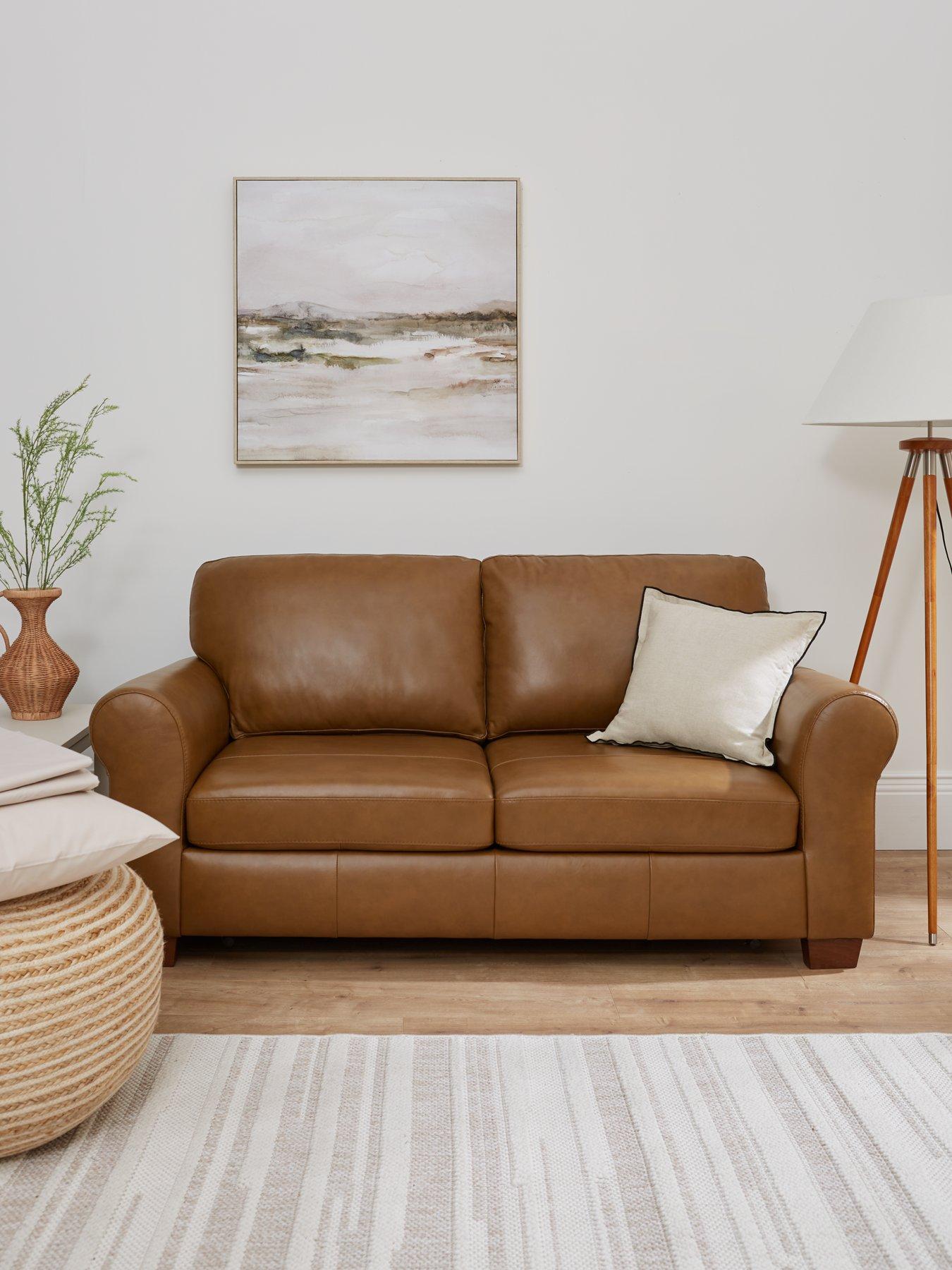 undefined Bailey 2 Seater Leather Sofa Bed - Tan - FSC® Certified