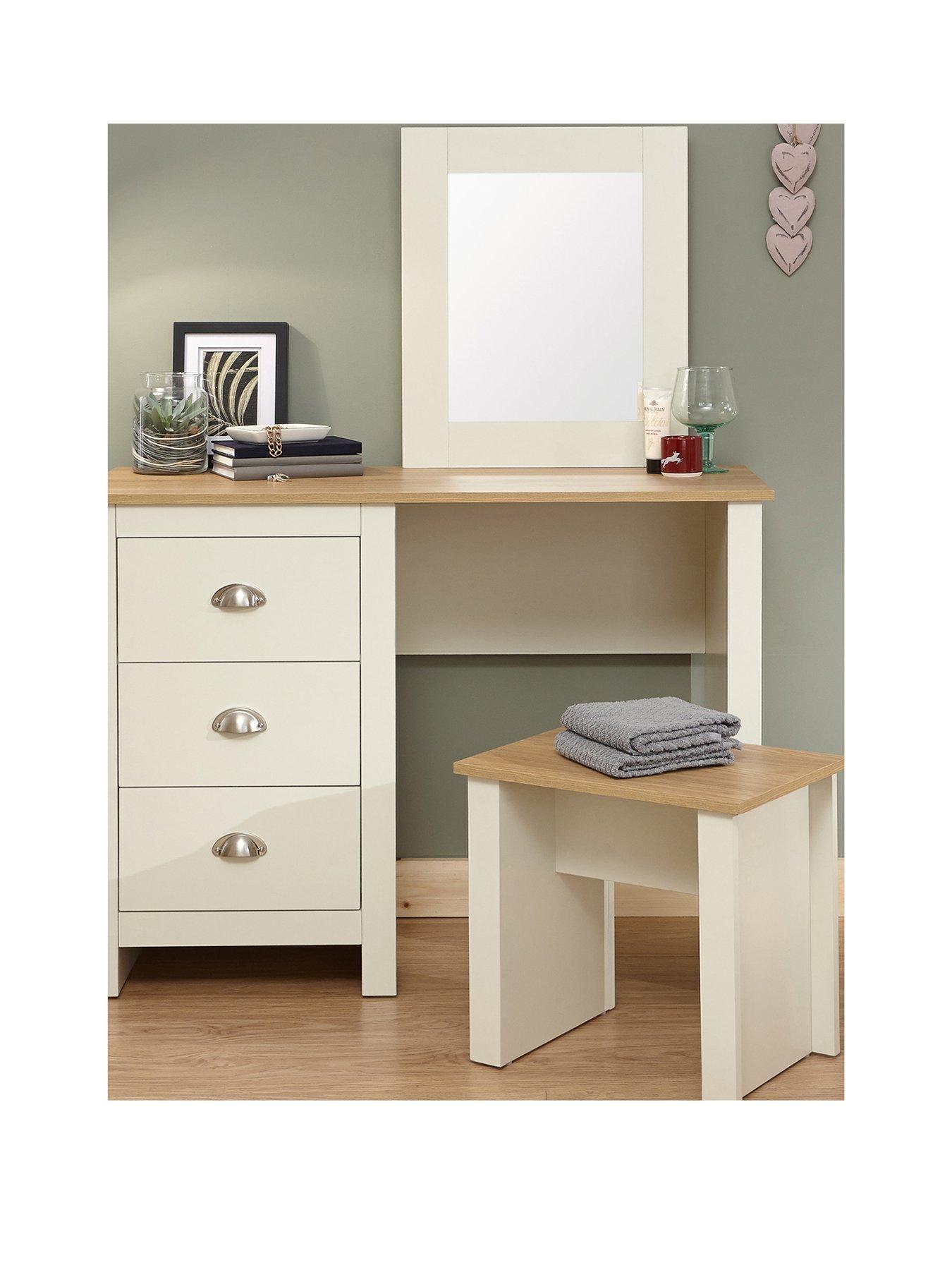 undefined Lancaster Dressing Table, Mirror and Stool Set - Cream/Oak