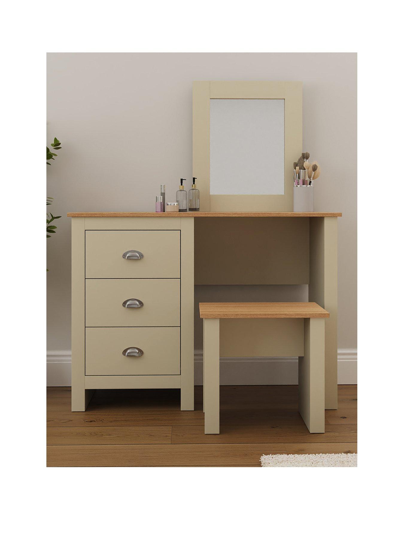 Image 1 of 5 of GFW Lancaster Dressing Table, Mirror and Stool&nbsp;Set - Cream/Oak