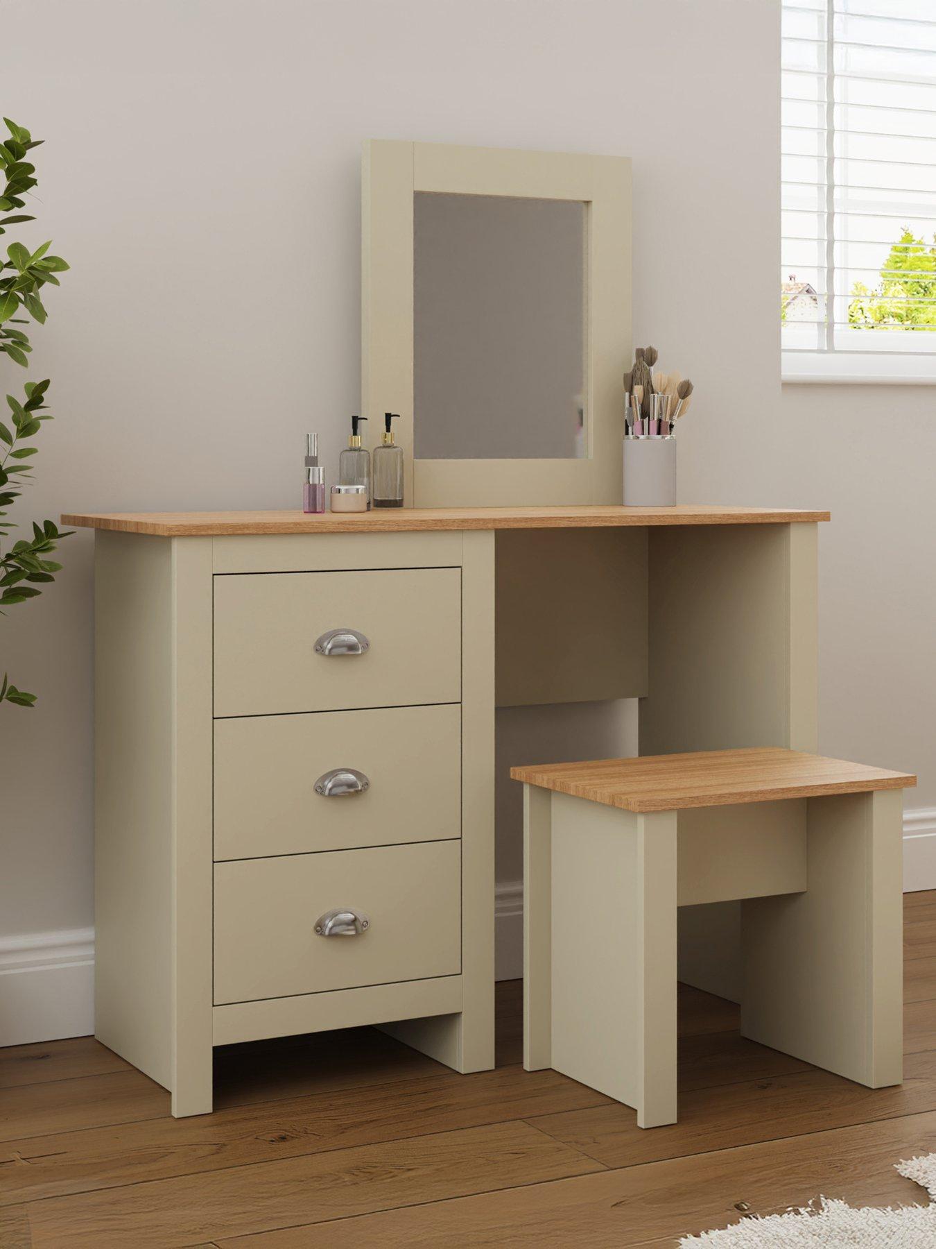 Image 2 of 5 of GFW Lancaster Dressing Table, Mirror and Stool&nbsp;Set - Cream/Oak