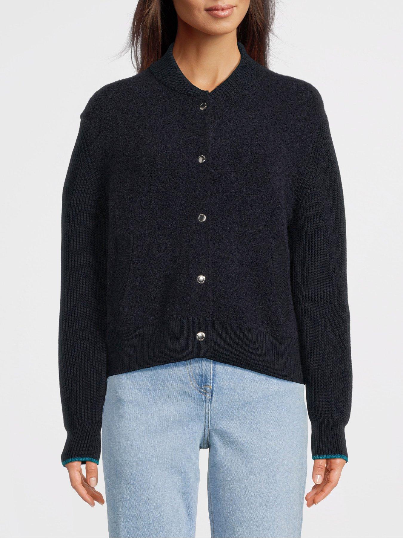 undefined Knitted Bomber Snap Front Cardigan - Blue