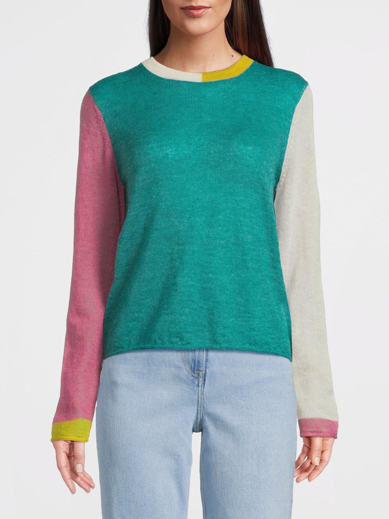 undefined Colour Block Crew Neck Knit - Green
