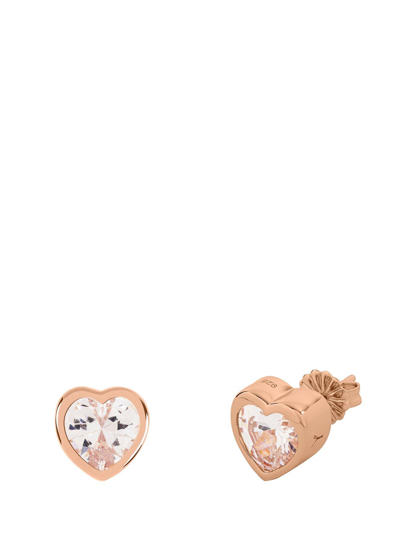 Product photograph of Radley Love Ladies 18ct Rose Gold Plated Sterling Silver Clear Stone Heart Stud Earrings from very.co.uk