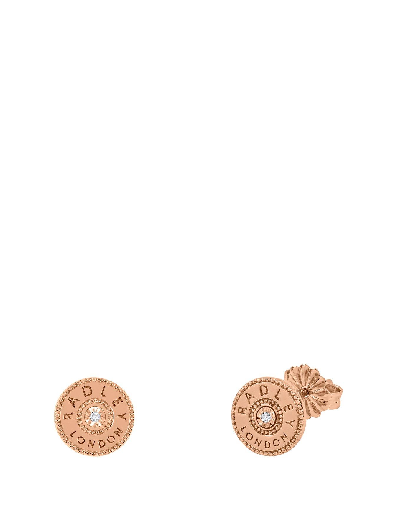 Radley Hatton Gardens Ladies 18ct Rose Gold Plated Sterling Silver Diamond Disc Stud Earrings