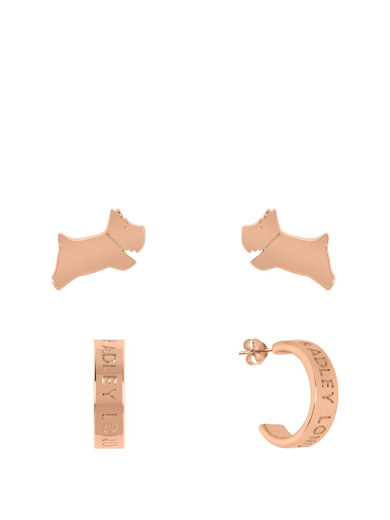 Product photograph of Radley Lockwood Island Ladies 18ct Rose Gold Plated Jumping Dog And Hoop Twin Pack Earrings from very.co.uk