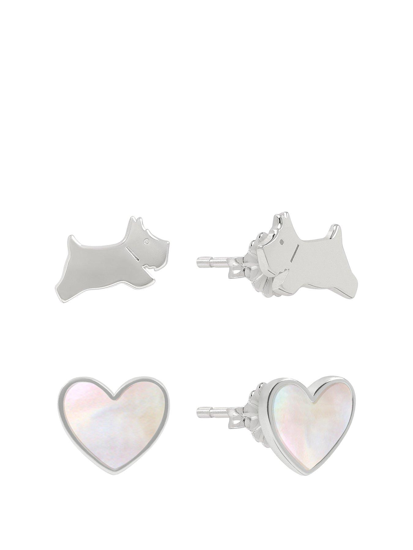 Product photograph of Radley Sterling Silver Dog And Genuine Mother Of Pearl Heart Earrings from very.co.uk
