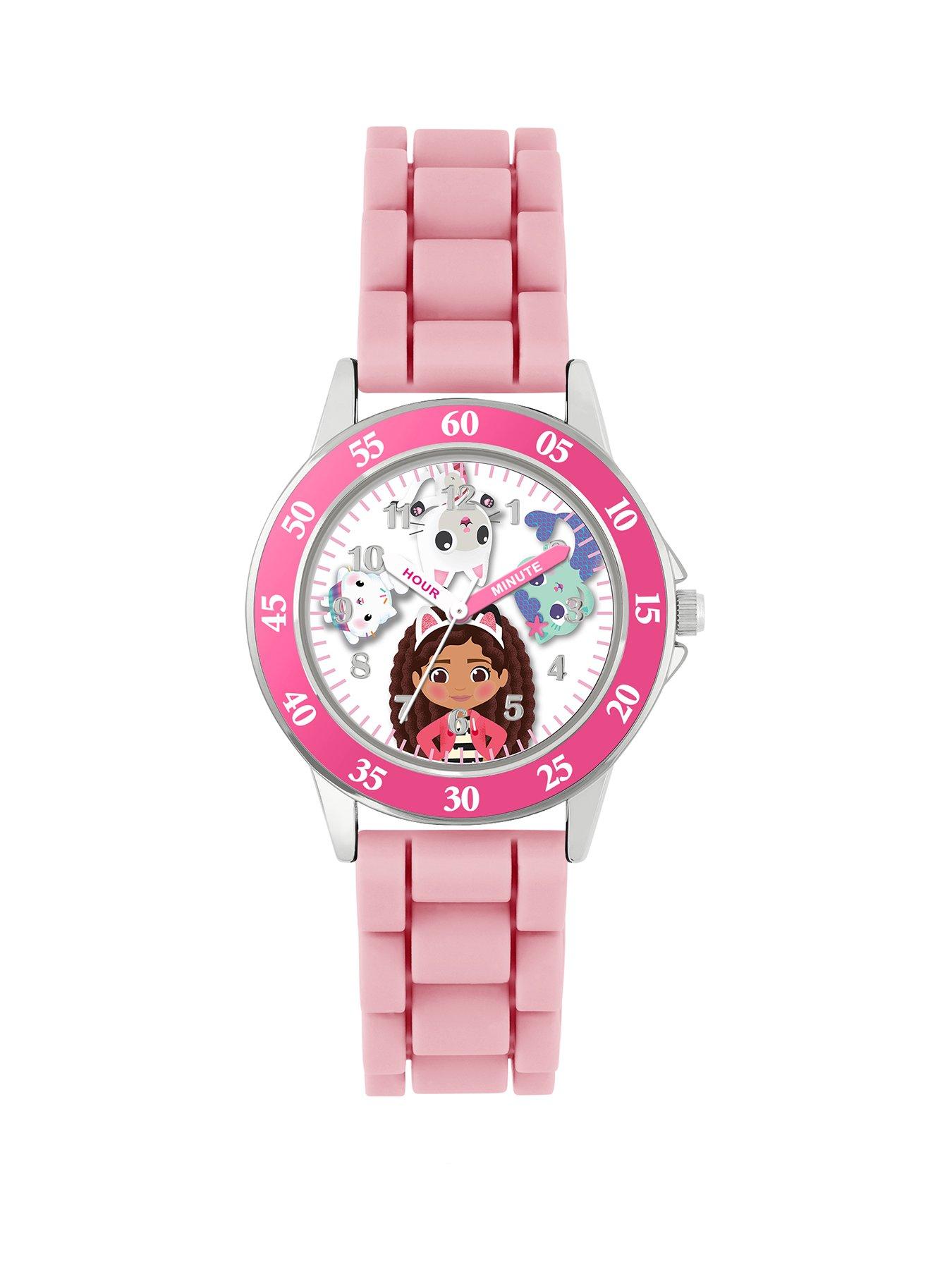 Product photograph of Disney Gabby S Dollhouse Pink Silicone Time Teacher Strap Watch from very.co.uk